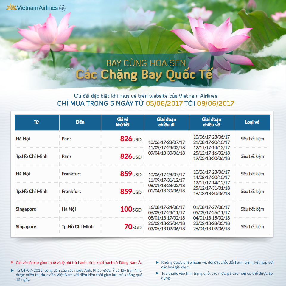 Chương trình khuyến mại Bay cùng hoa sen của Vietnam Airlines